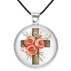 Floral Cross Pendant Necklace 1 Inch